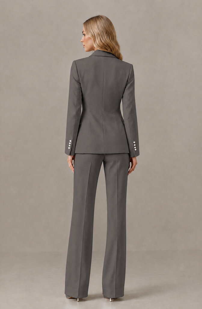 BOLODOO Grey Women's Three-Piece Pantsuit with Blazer & Vest - Grey - Grey_02