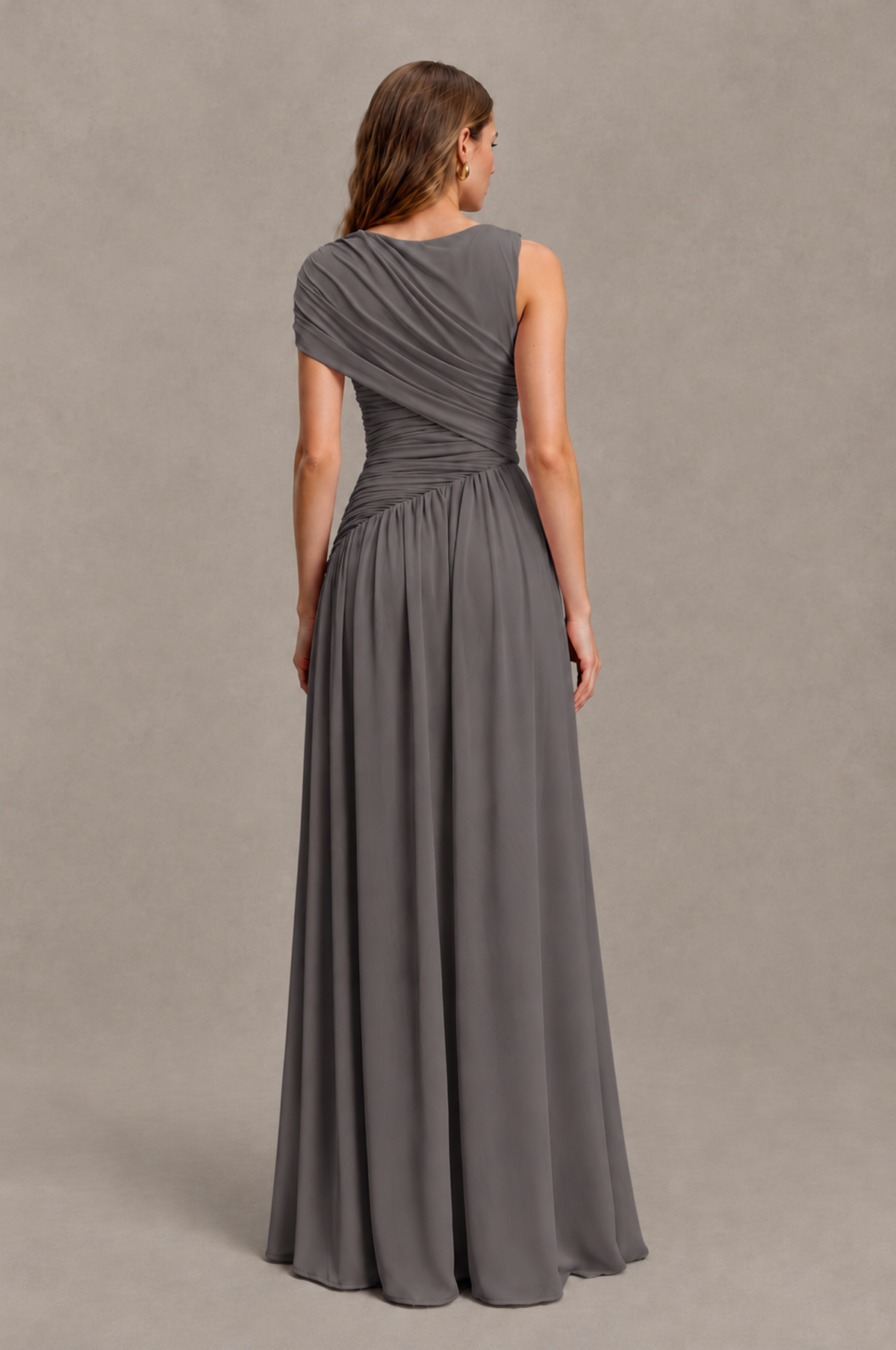 BOLODOO Grey One-Shoulder Ruched Floor-Length Bridesmaid Dress - Grey - Grey_02