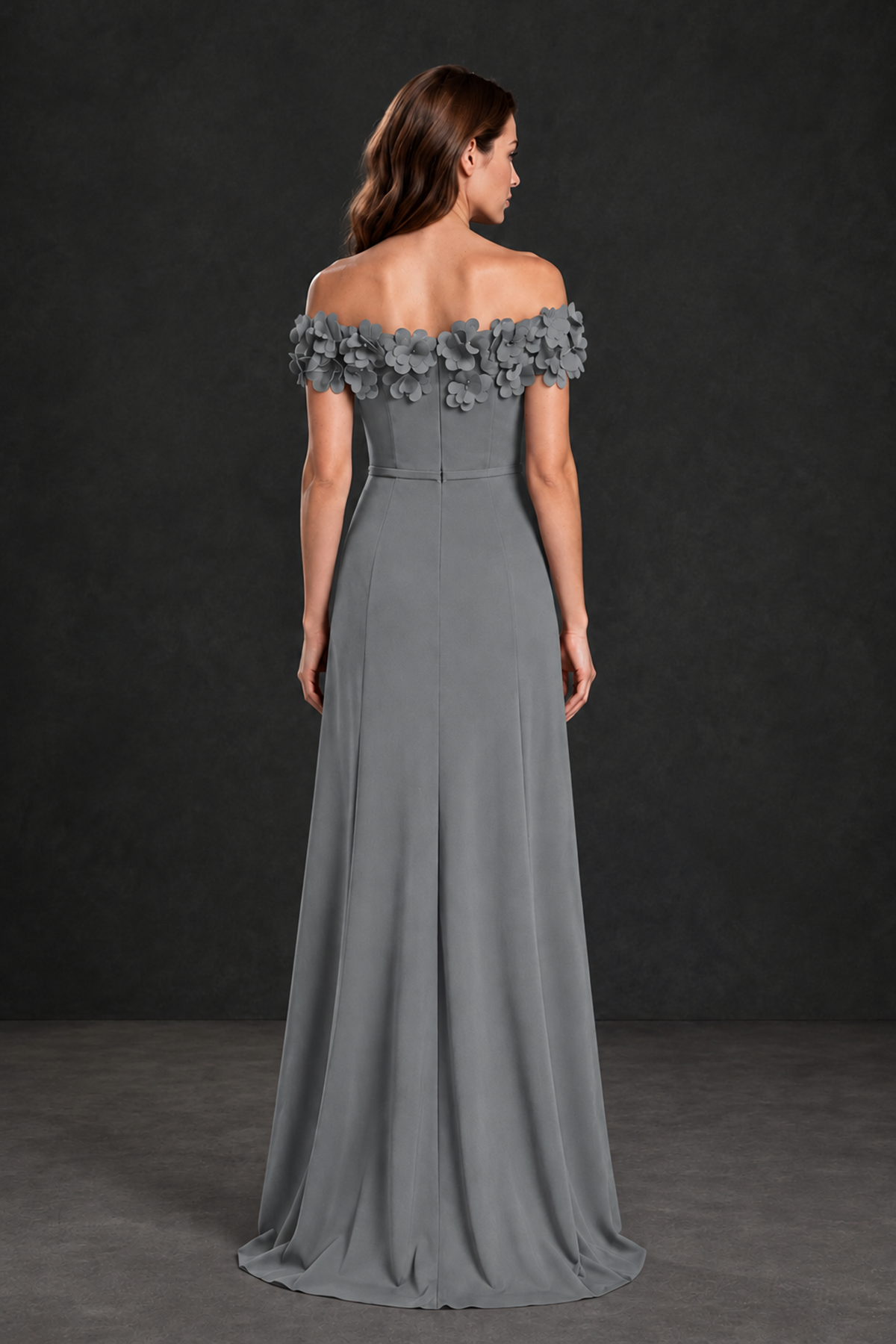 BOLODOO Grey Off-the-Shoulder Mother of the Bride Dress with Floral Appliques - Grey - Grey_02