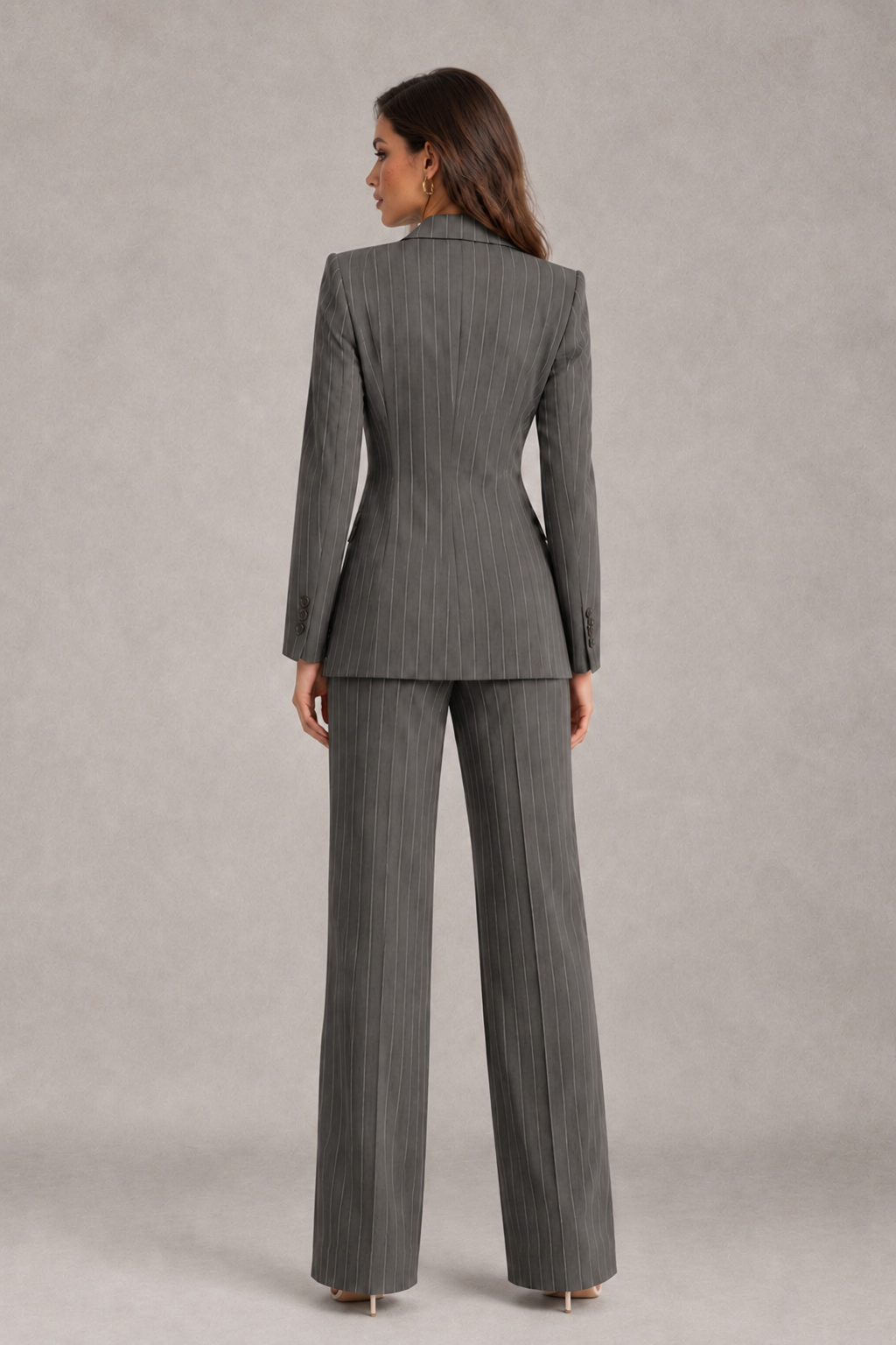 BOLODOO Women's Grey Pinstripe Three-Piece Pantsuit with Wide-Leg Trousers - Grey - Grey_02