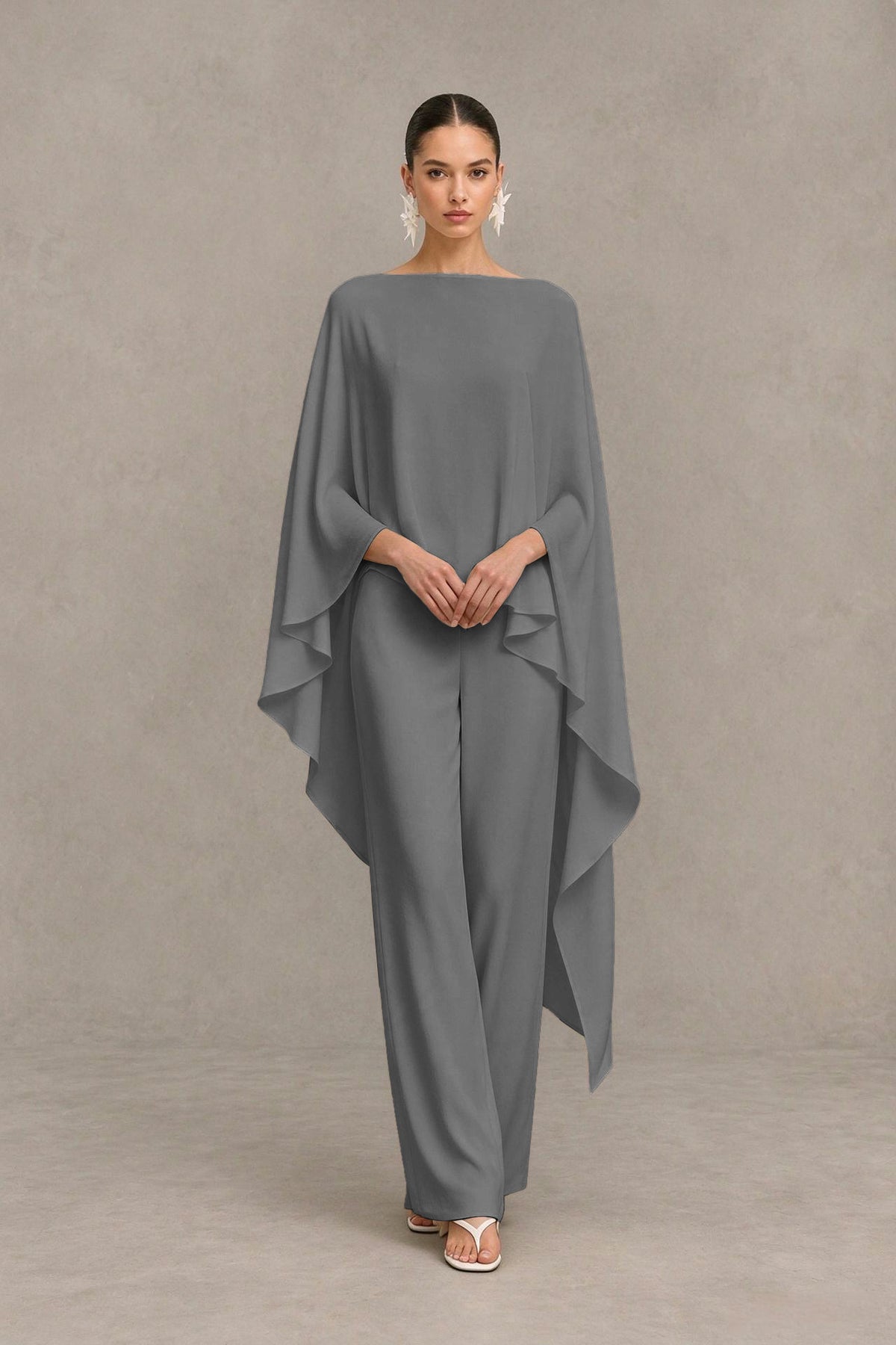 BOLODOO Grey Cape Sleeve Wide-Leg Formal Pantsuit - Grey - Grey_04