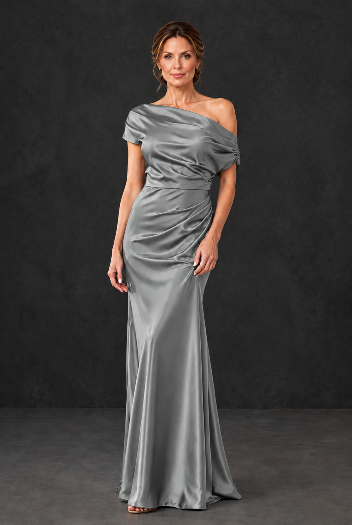 BOLODOO Grey Asymmetric Ruched Mother of the Bride Dress - Grey - Grey_1
