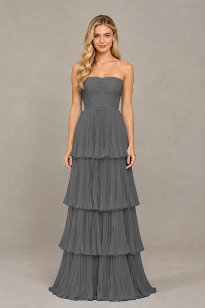 BOLODOO Grey Strapless Tiered Chiffon Maxi Dress - Grey