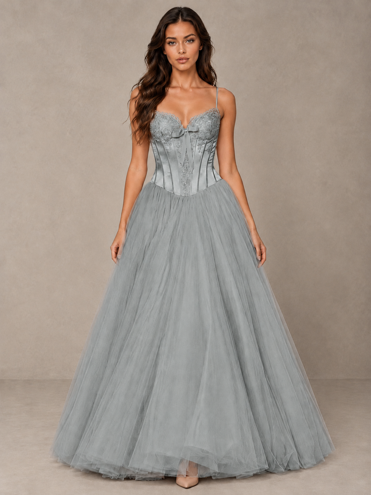 BOLODOO Grey Corset Tulle Prom Dress with Spaghetti Straps - Grey - Grey_1