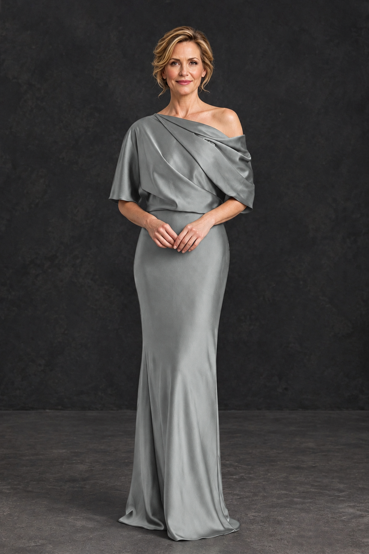 BOLODOO Grey Satin Asymmetric Mother of the Bride Dress - Grey - Grey_1