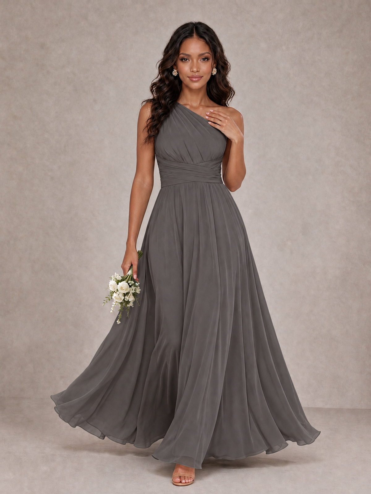 BOLODOO Grey One-Shoulder A-Line Bridesmaid Dress - Grey - Grey_1