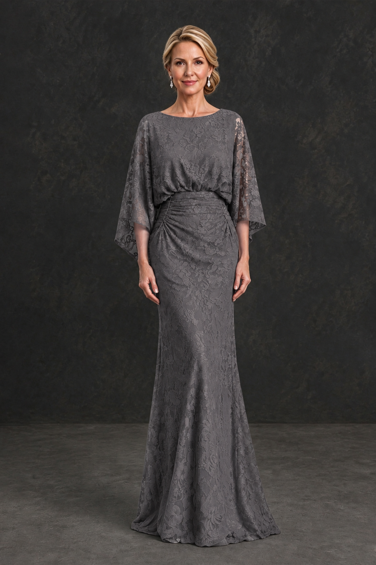 BOLODOO Grey Lace Flutter Sleeve Mother of the Bride Dress - Grey - Grey_1