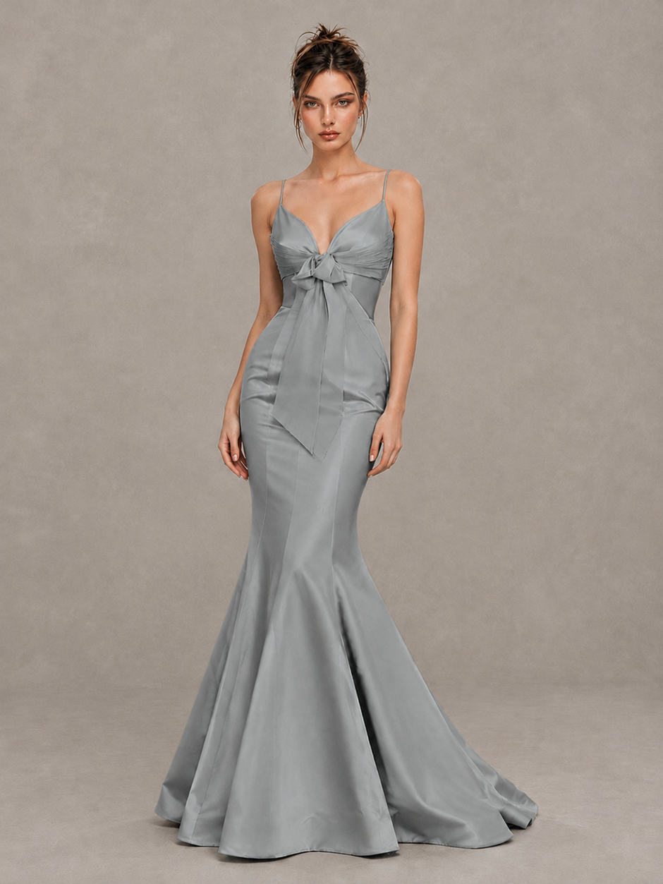 Grey Mermaid Prom Dress with Bow | BOLODOO
