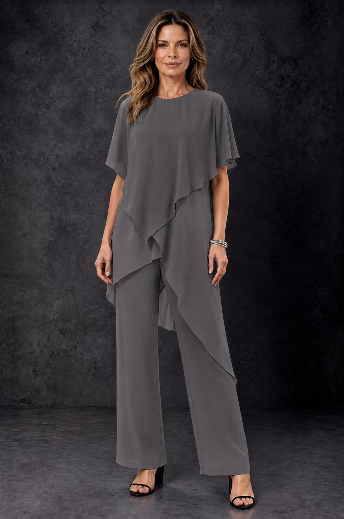BOLODOO Grey Chiffon Two Piece Mother of the Bride Pant Suit - Grey - Grey_1