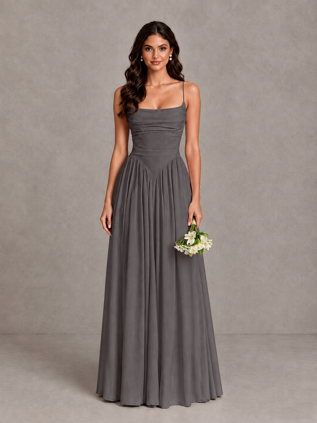 BOLODOO Grey Lace-Up Back A-Line Bridesmaid Dress - Grey - Grey_1