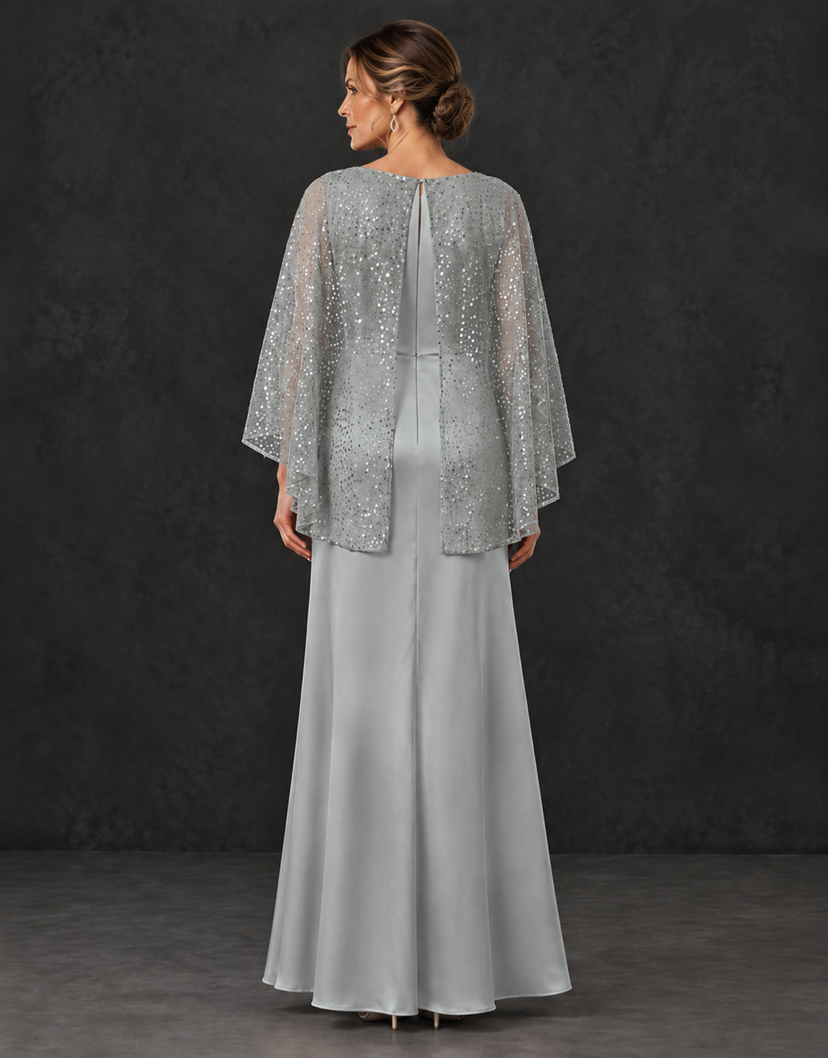 BOLODOO Grey Sparkle Cape Sleeve Mother of the Bride Dress - Grey - Grey_2