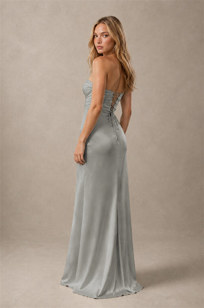 BOLODOO Grey Sweetheart Strapless Twist Knot Cutout Lace-Up Back Satin Mermaid Maxi Dress - Grey - Grey(2)