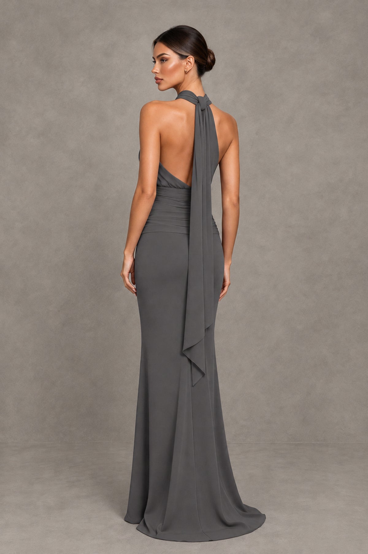 BOLODOO Grey Chiffon Halter Maxi Formal Wedding Guest Dress - Grey - Grey_2
