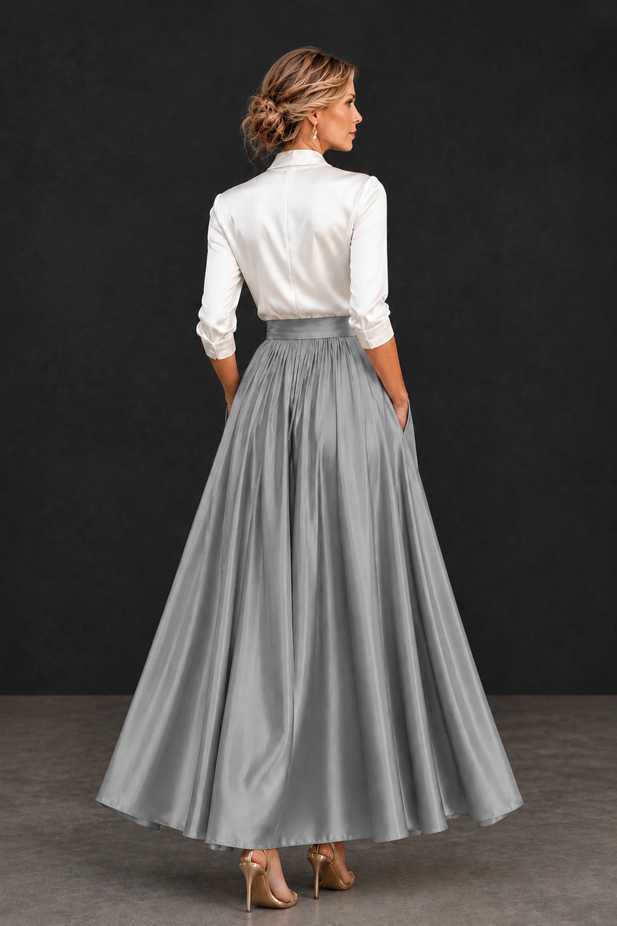 BOLODOO Grey and White V-Neck A-Line Mother of the Bride Dress - Grey - Grey_2