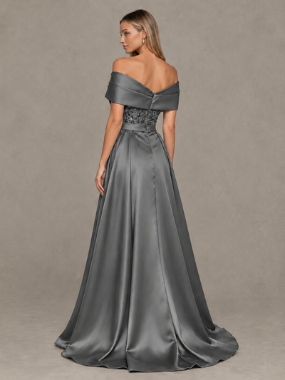 BOLODOO Grey Sequin Mermaid Evening Dress with Detachable Satin Overskirt and Sweep Train - Grey - Grey_2
