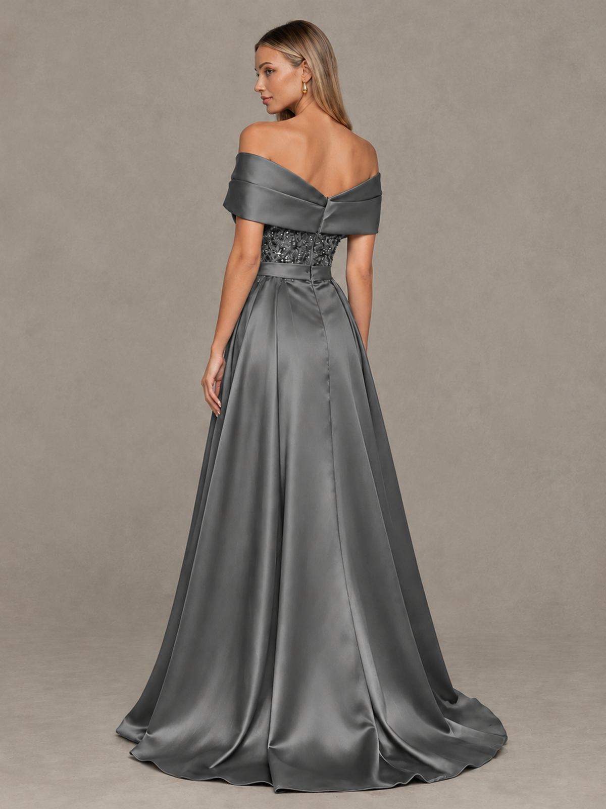 BOLODOO Grey Sequin Mermaid Evening Dress with Detachable Satin Overskirt and Sweep Train - Grey - Grey_2