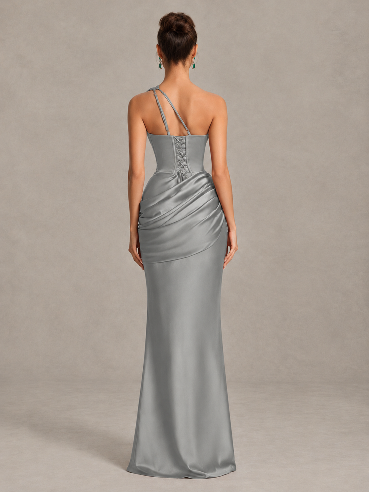 BOLODOO Grey One-Shoulder Cutout Satin Mermaid Prom Dress - Grey - Grey_2