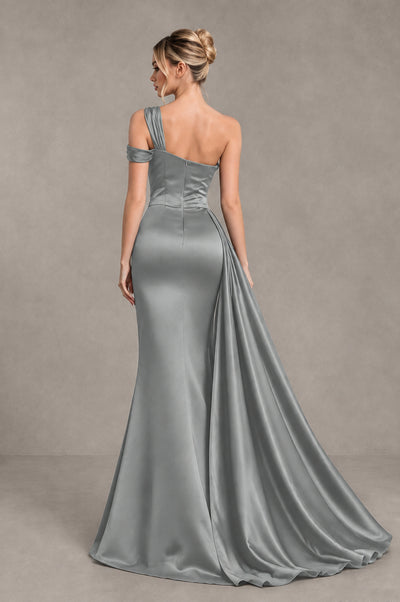 BOLODOO Grey Asymmetric Ruched Formal Evening Dress - Grey - Grey_2