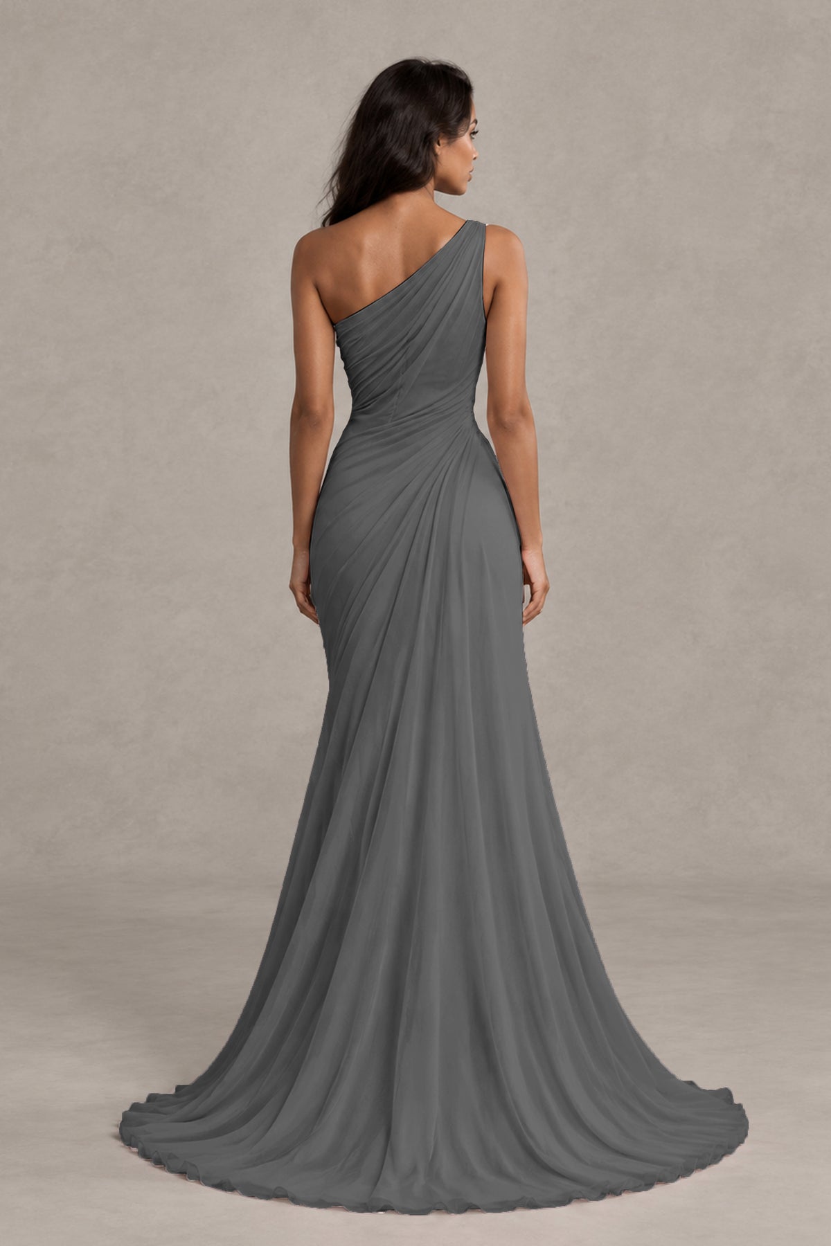 BOLODOO Grey One-Shoulder Floral Ruched Maxi Dress - Grey