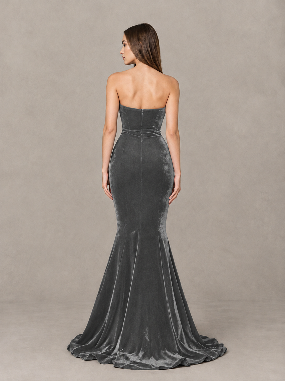 BOLODOO Grey Strapless Sweetheart Velvet-Look Mermaid Evening Dress - Grey - Grey_2