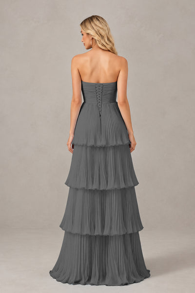 BOLODOO Grey Strapless Tiered Chiffon Maxi Dress - Grey