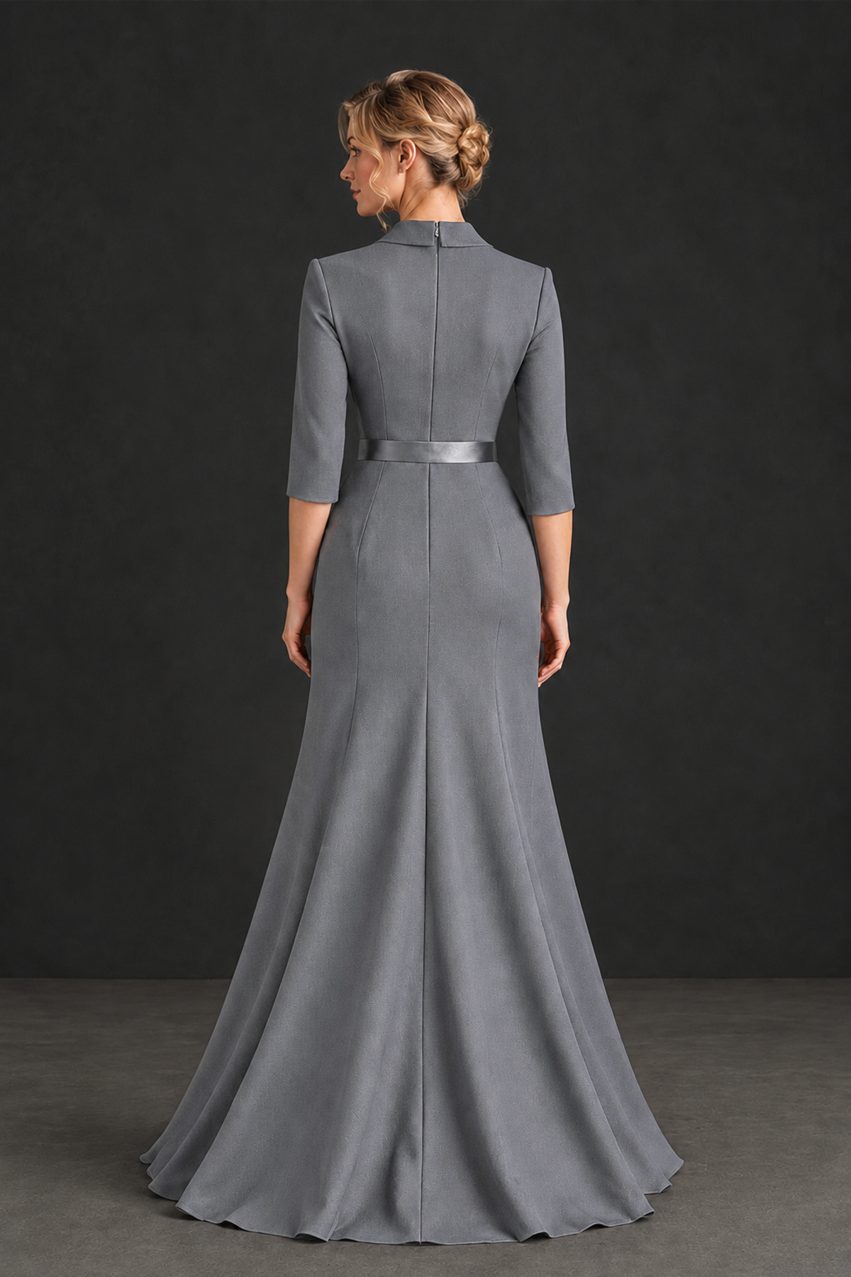 BOLODOO Grey Lapel Ruffle Mother of the Bride Dress with Belt - Grey - Grey_2