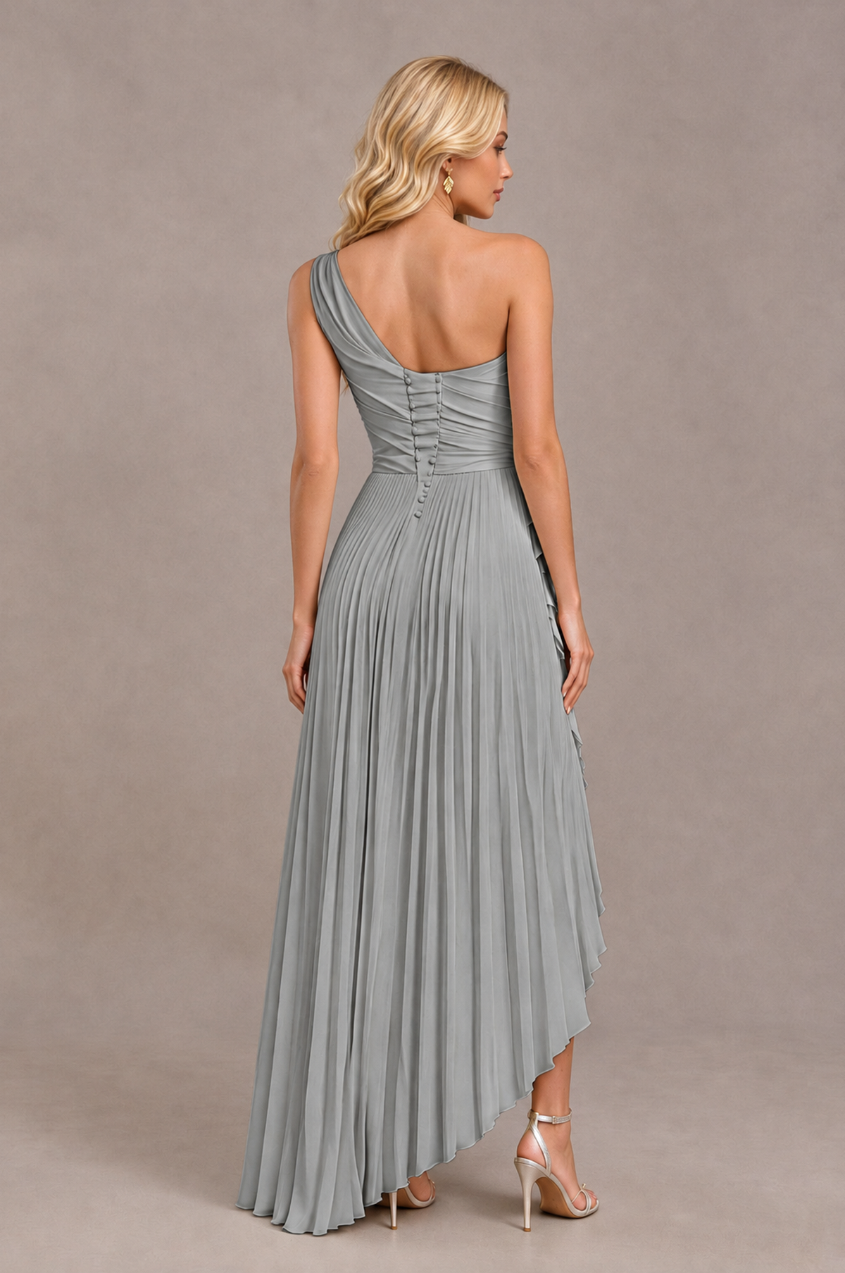 BOLODOO Grey One-Shoulder High-Low Ruffle Maxi Dress - Grey - Grey_2