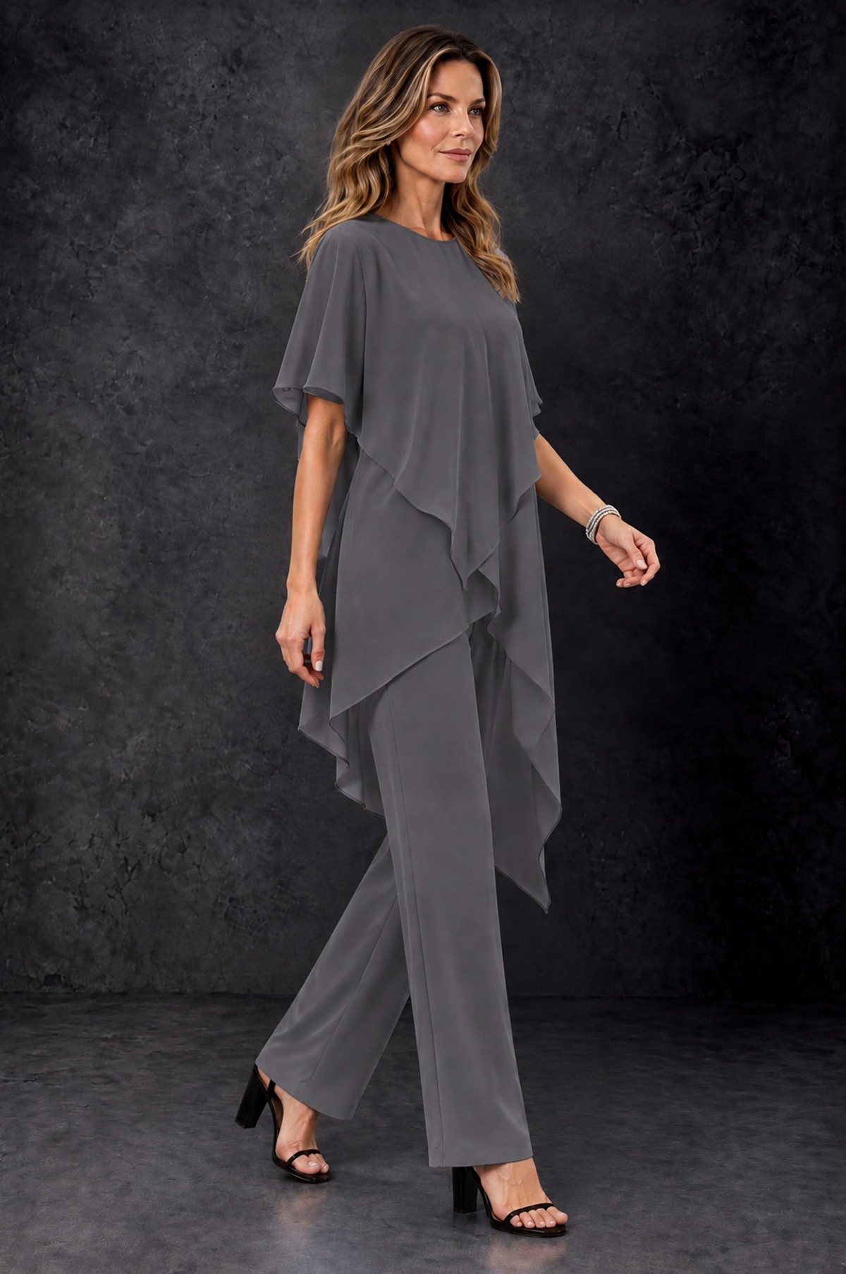BOLODOO Grey Chiffon Two Piece Mother of the Bride Pant Suit - Grey - Grey_2