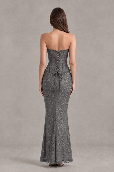 BOLODOO Grey Strapless Lace Corset Wedding Guest Dress - Grey - Grey_2