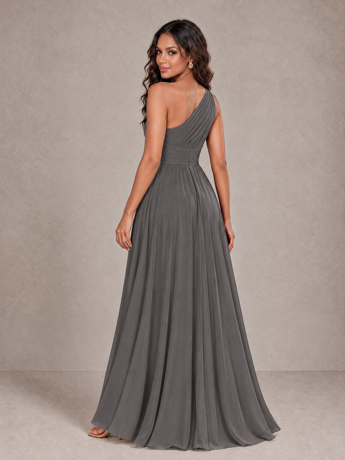 BOLODOO Grey One-Shoulder A-Line Bridesmaid Dress - Grey - Grey_2