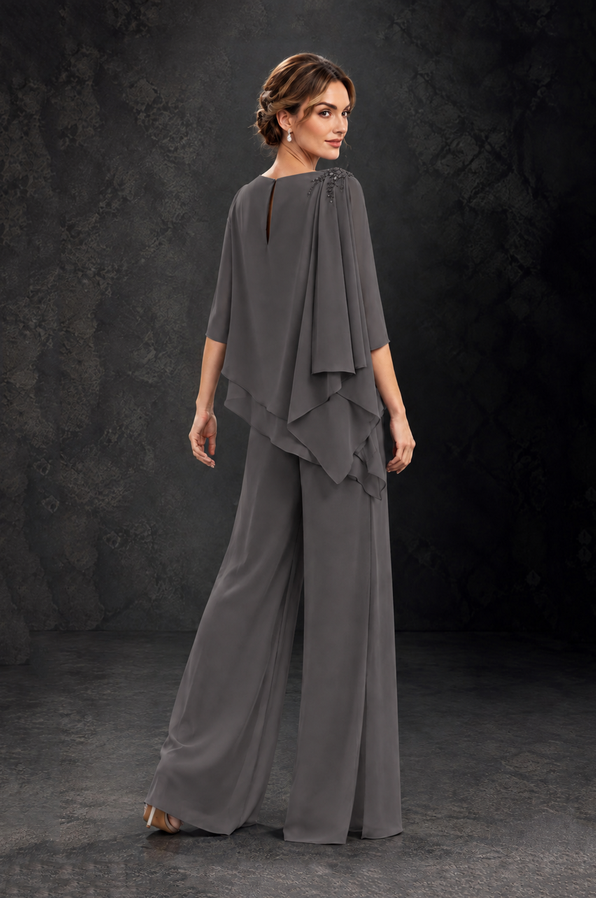 BOLODOO Grey Layered Wide-Leg Mother of the Bride Pant Suit - Grey - Grey_2