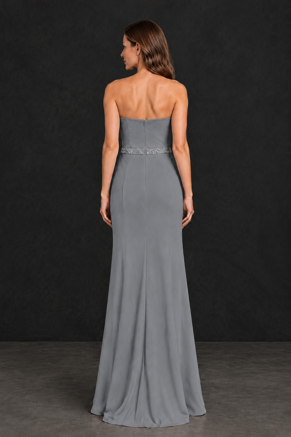 BOLODOO Grey Strapless Mother of the Bride Dress with 3D Floral Appliques - Grey - Grey_2