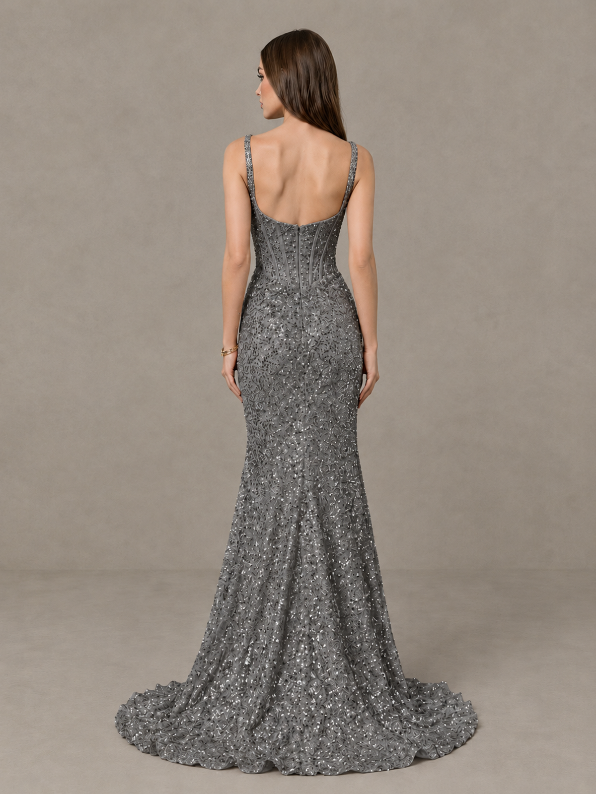 BOLODOO Grey Sequin Corset Evening Gown with High Slit - Grey - Grey_2