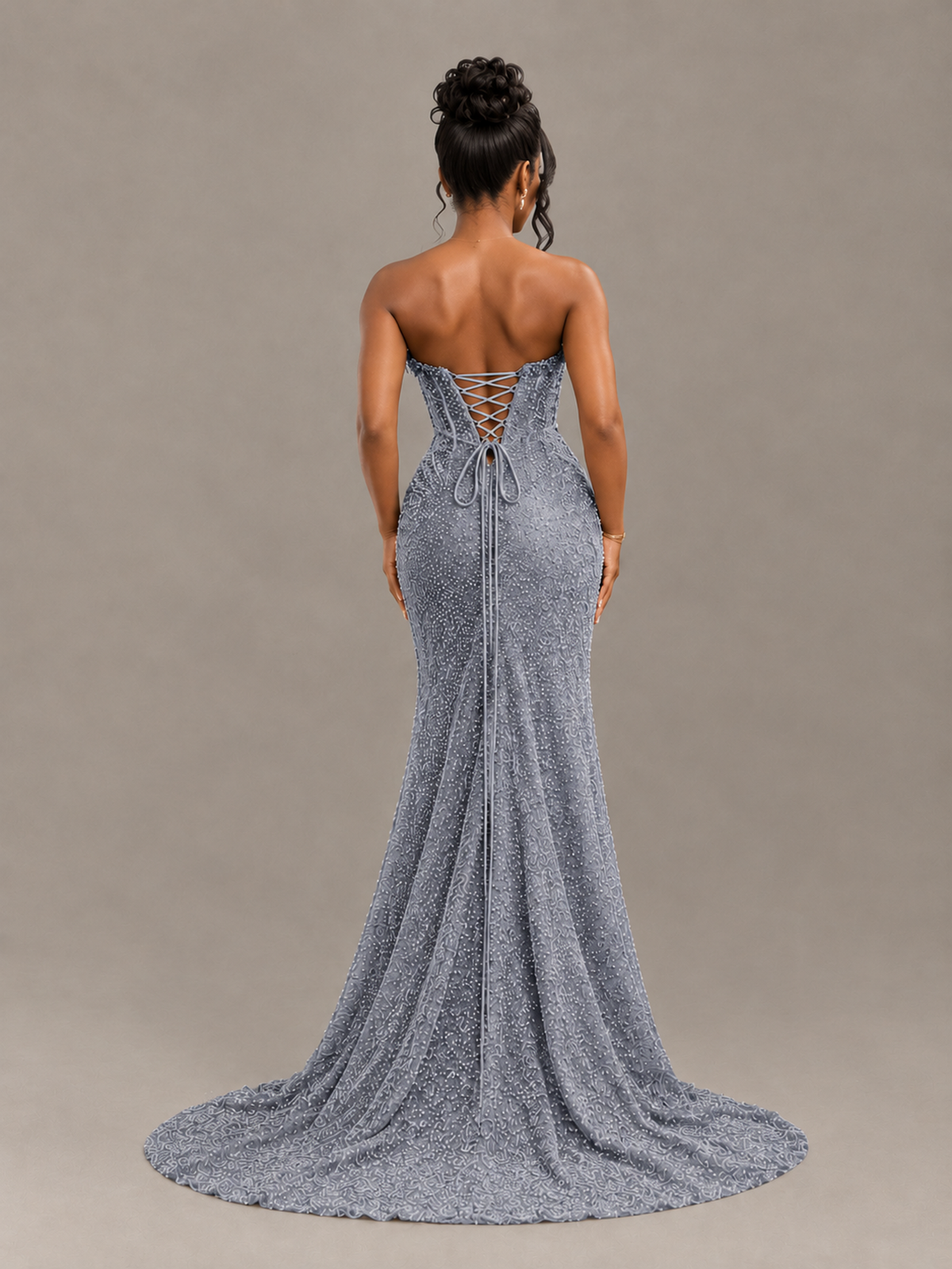 BOLODOO Grey Gold Corset Prom Dress with High Slit - Grey - Grey_2