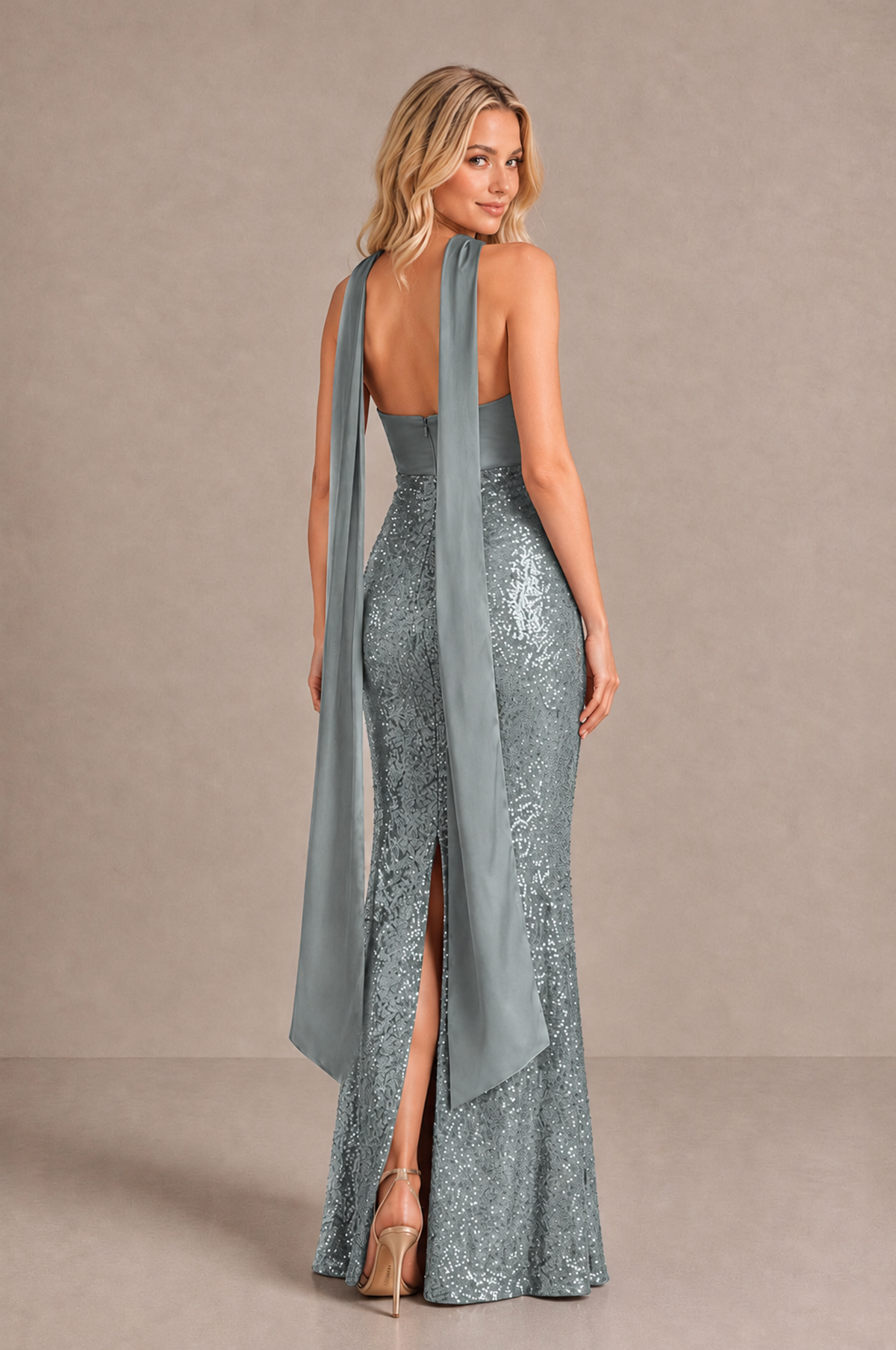 BOLODOO Grey Strapless Sweetheart Evening Dress with Scarf - Grey - Grey_2