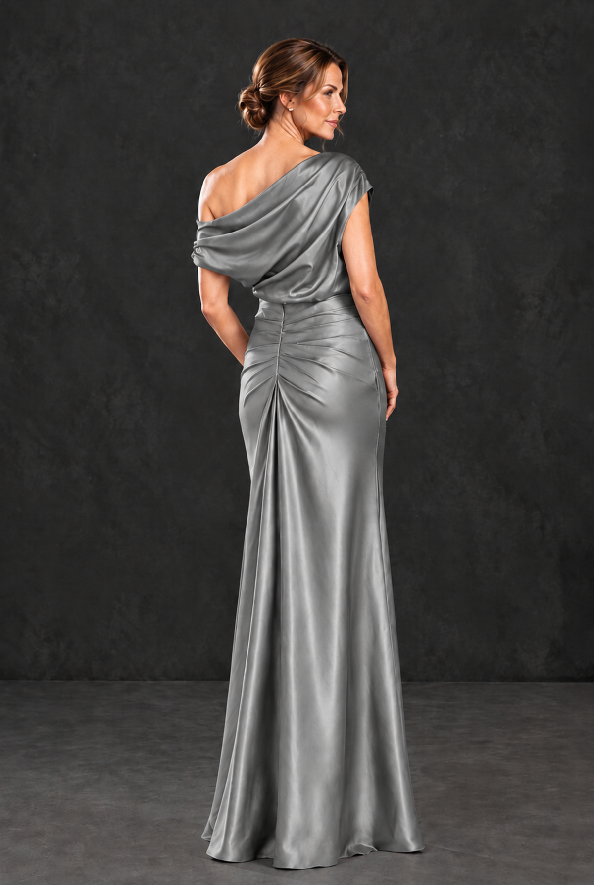 BOLODOO Grey Asymmetric Ruched Mother of the Bride Dress - Grey - Grey_2
