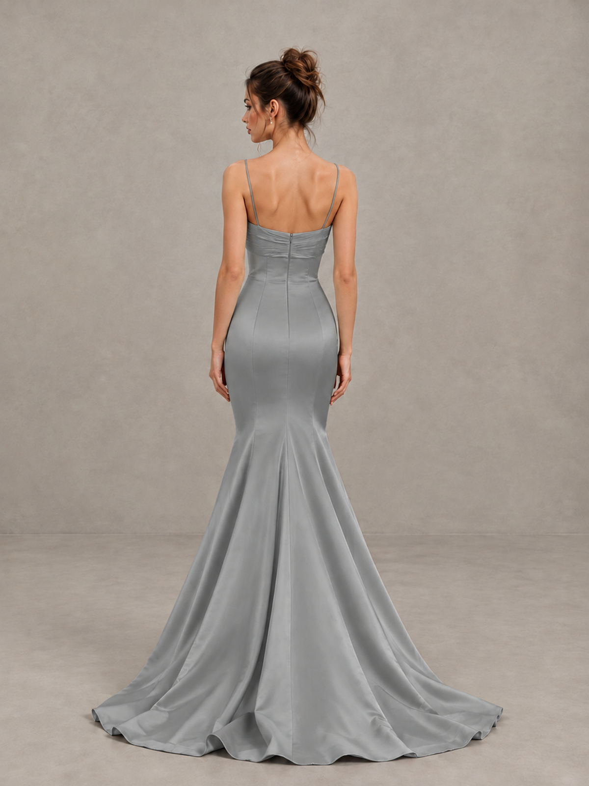 BOLODOO Grey Satin-Look Mermaid Prom Dress with Bow - Grey - Grey_2