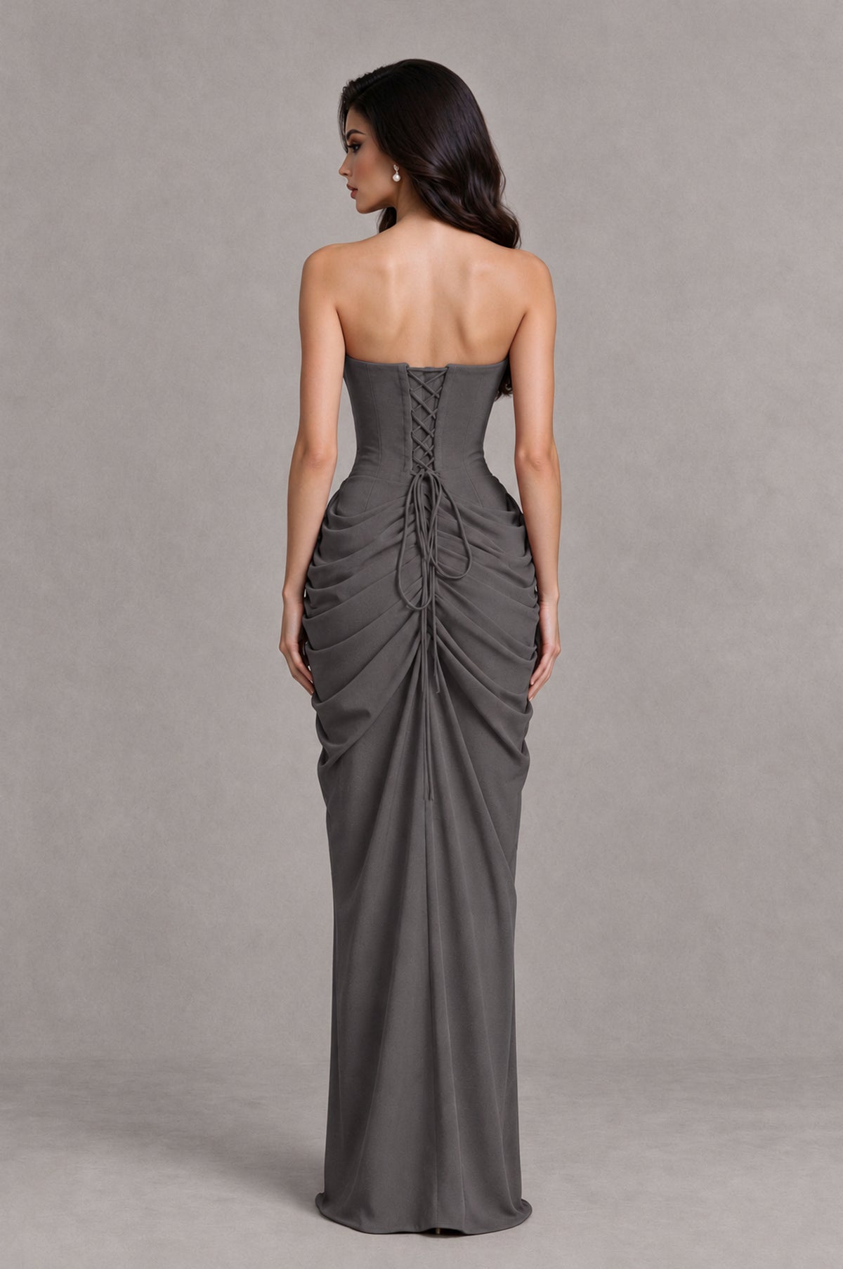 BOLODOO Grey Strapless Ruched Corset Evening Gown - Grey - Grey_2
