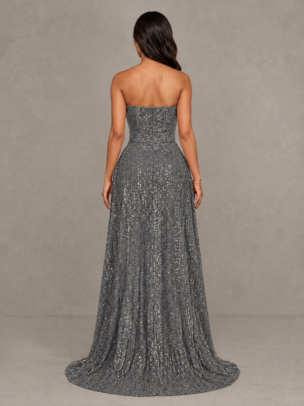 BOLODOO Grey Sequin Strapless Mini Dress with High Low Overskirt - Grey - Grey_2