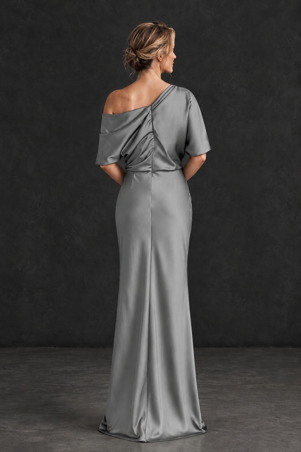 BOLODOO Grey Satin Asymmetric Mother of the Bride Dress - Grey - Grey_2