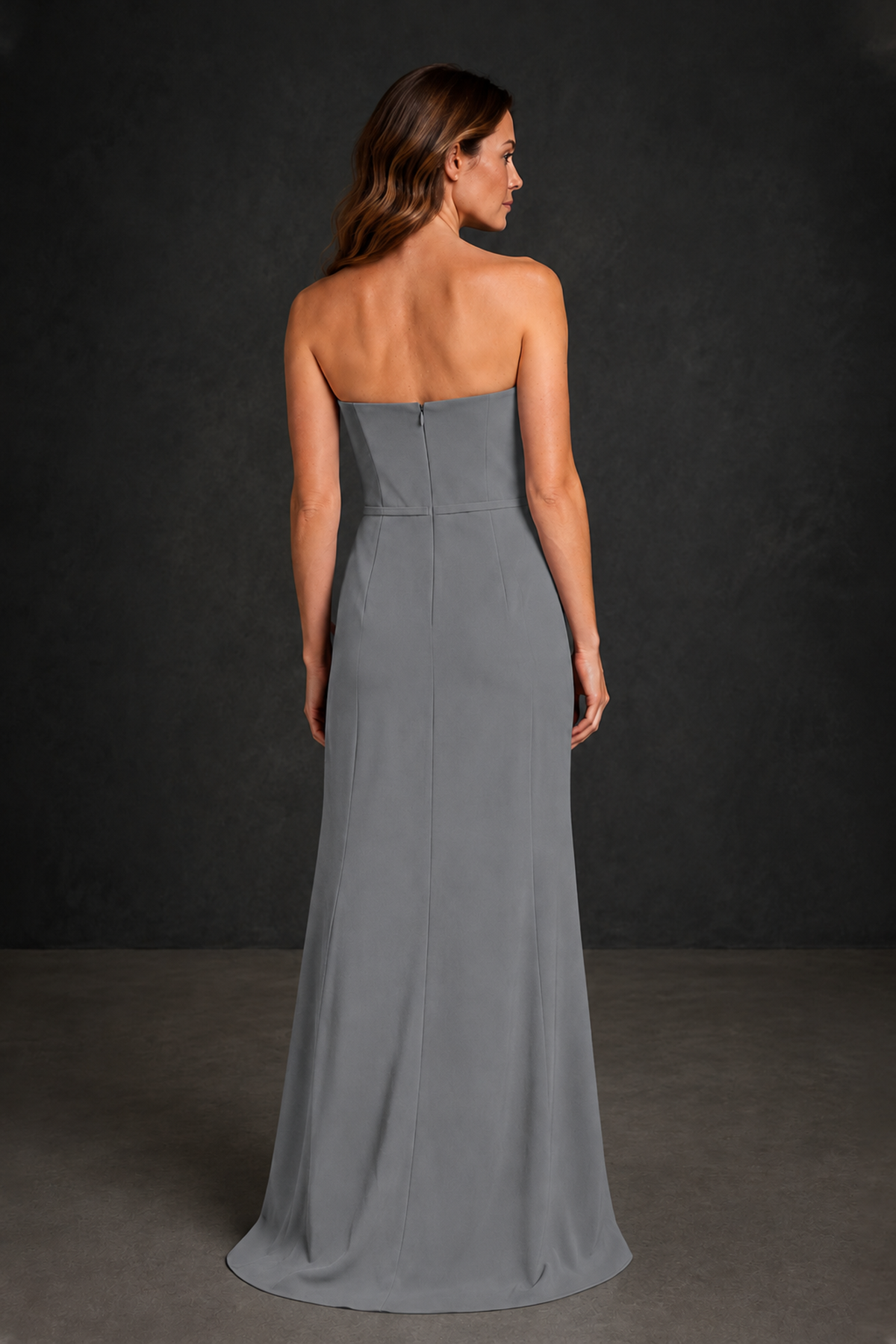 BOLODOO Grey Strapless Mother of the Bride Dress with Ruffle Detail - Grey - Grey_2