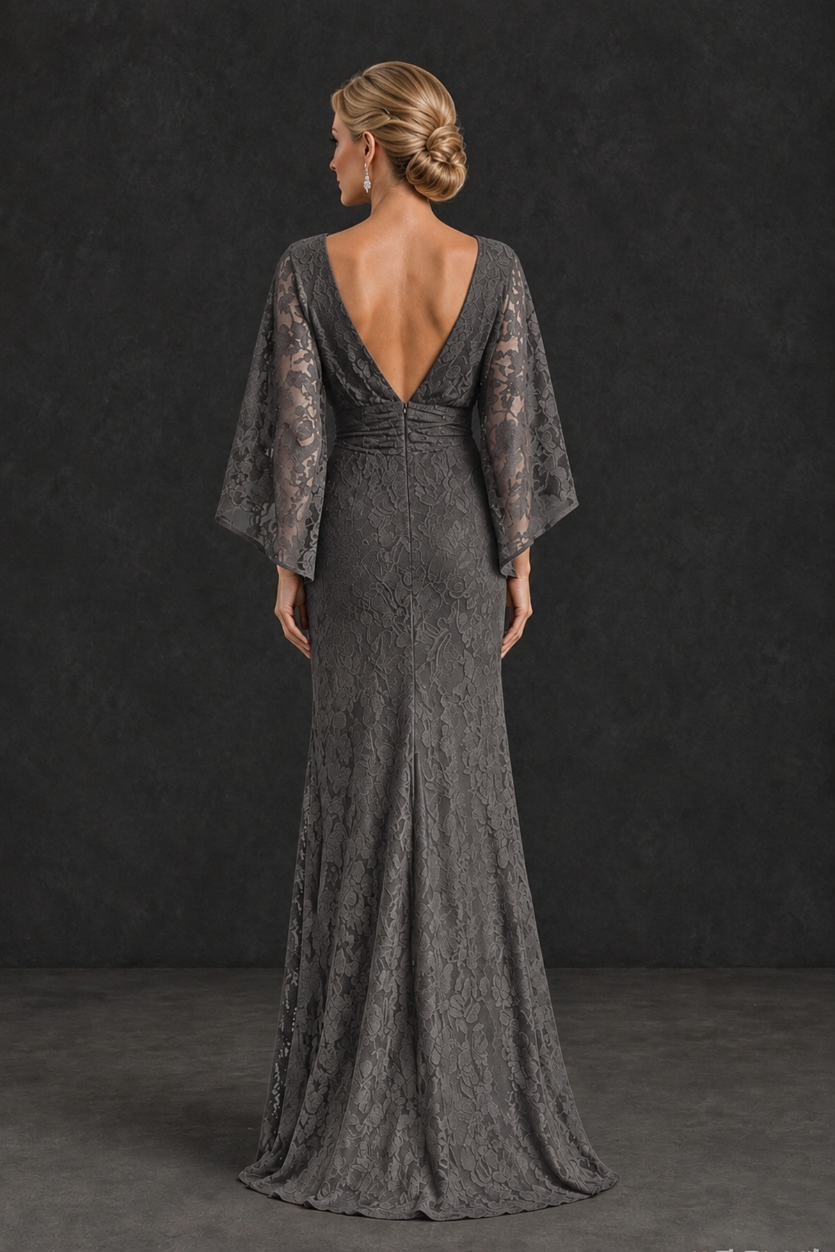 BOLODOO Grey Lace Flutter Sleeve Mother of the Bride Dress - Grey - Grey_2