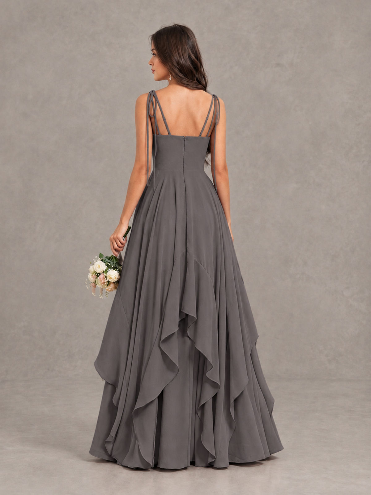 BOLODOO Grey Tie-Strap Ruffle A-Line Bridesmaid Dress - Grey - Grey_2