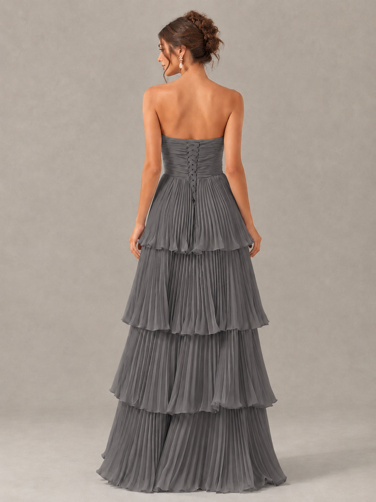 BOLODOO Grey Strapless Tiered Pleated Bridesmaid Dress - Grey - Grey_2