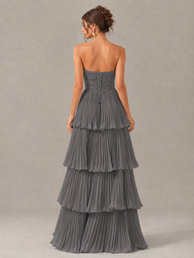BOLODOO Grey Strapless Tiered Pleated Bridesmaid Dress - Grey - Grey_2
