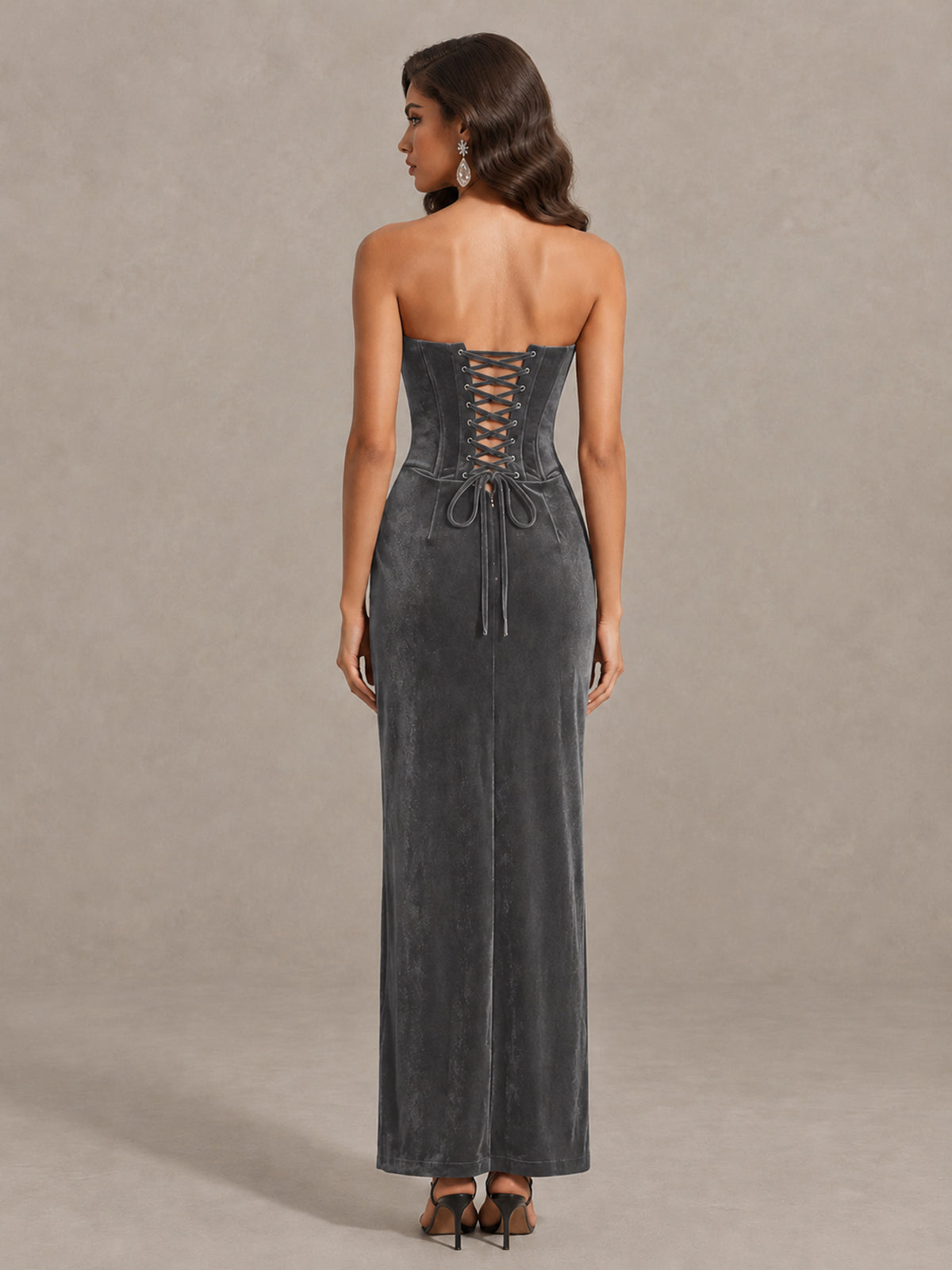 BOLODOO Grey Strapless Velvet Cocktail Maxi Dress - Grey - Grey_2