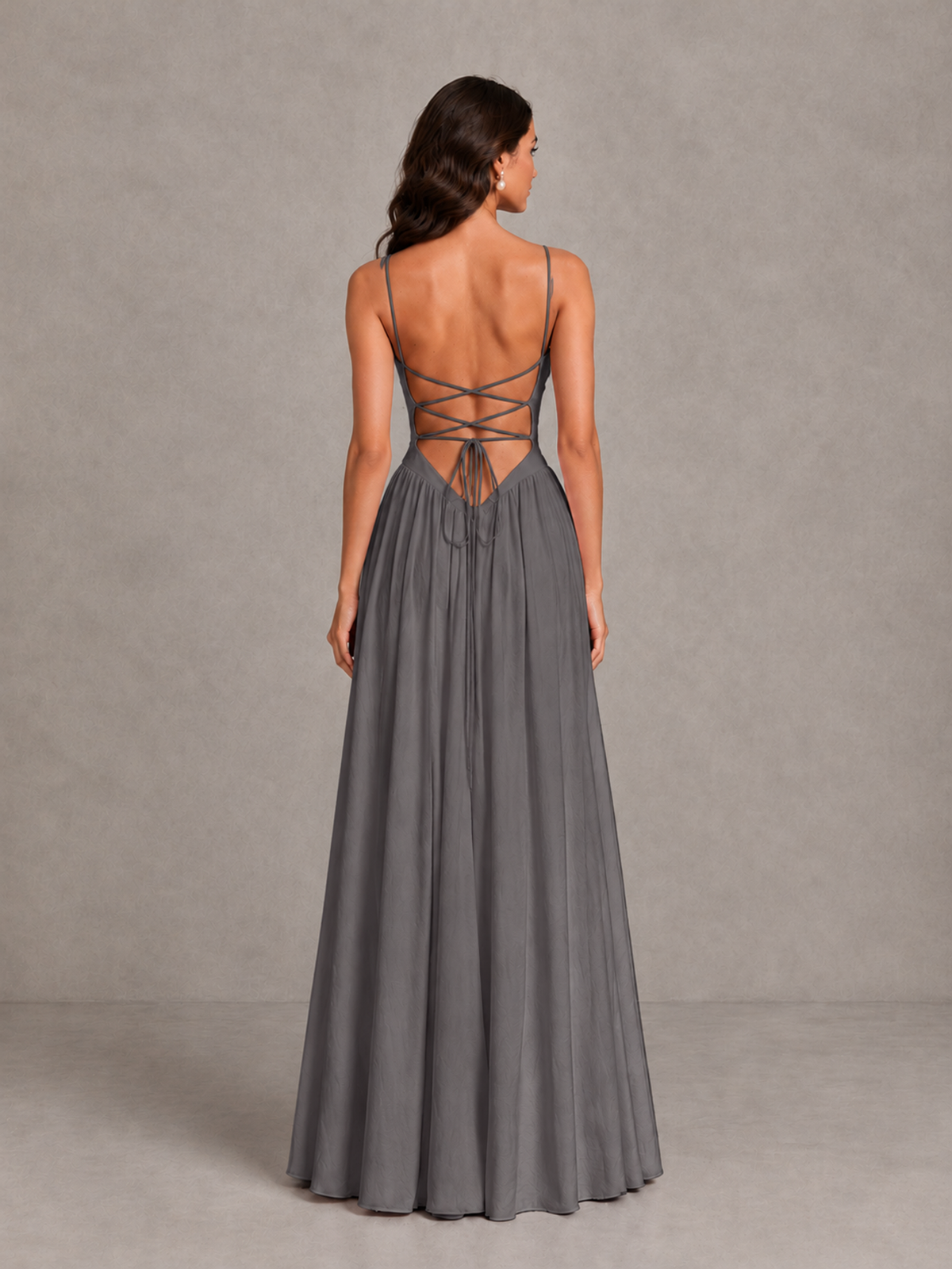 BOLODOO Grey Lace-Up Back A-Line Bridesmaid Dress - Grey - Grey_2