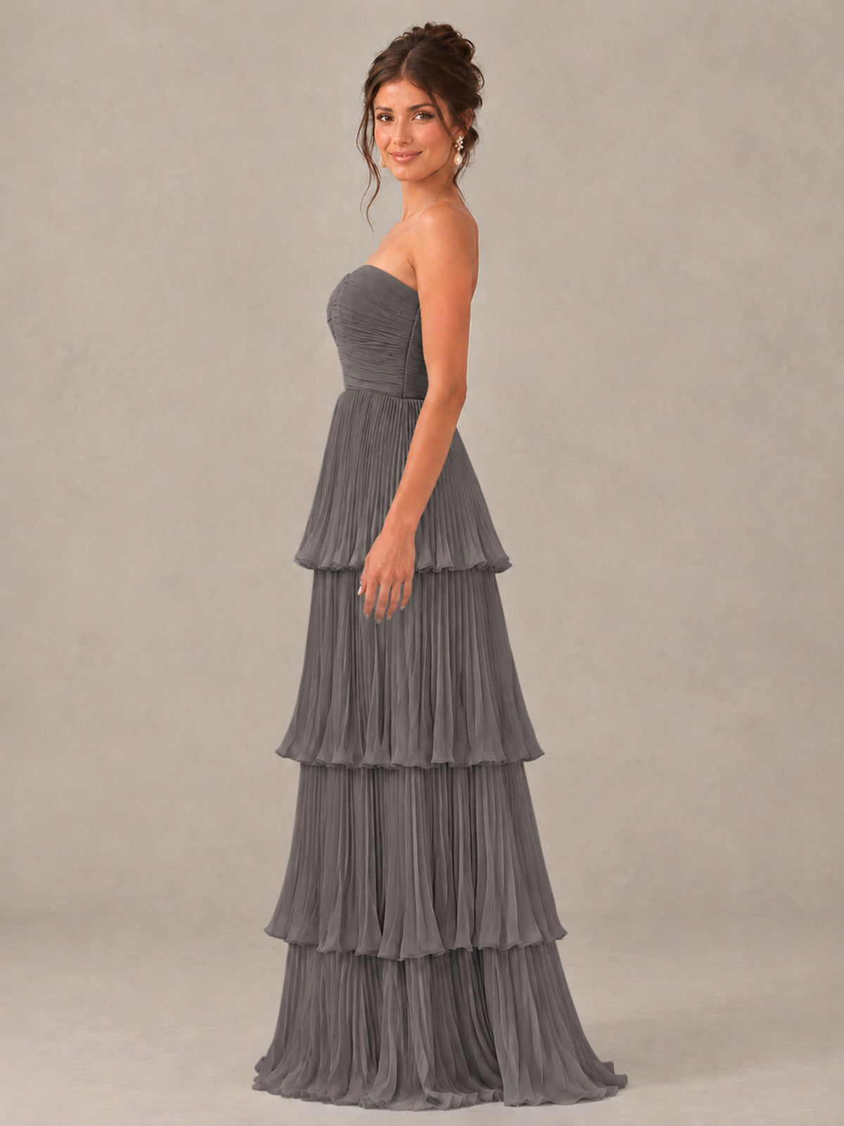 BOLODOO Grey Strapless Tiered Pleated Bridesmaid Dress - Grey - Grey_3