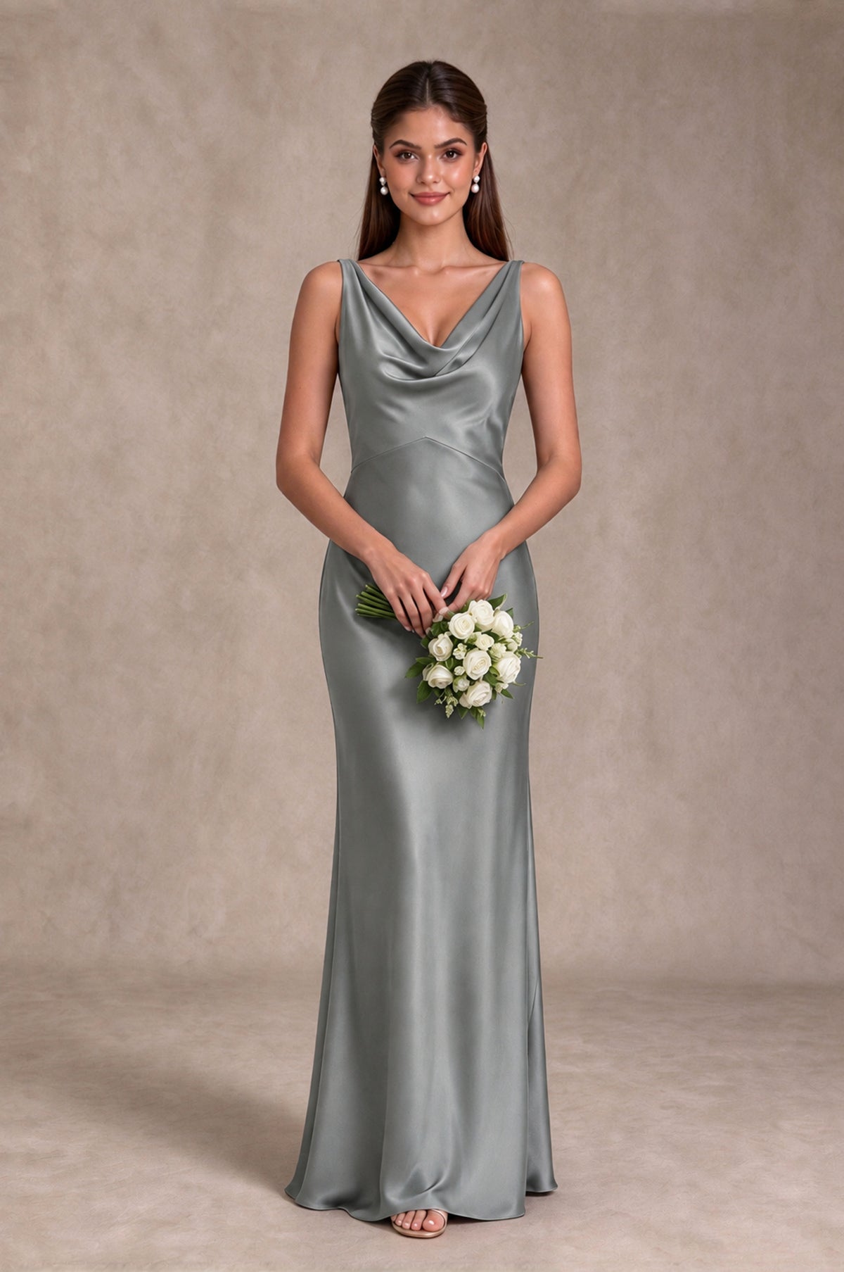 BOLODOO Grey Cowl Neck Open Back Satin Bridesmaid Dress - Grey - Grey_3