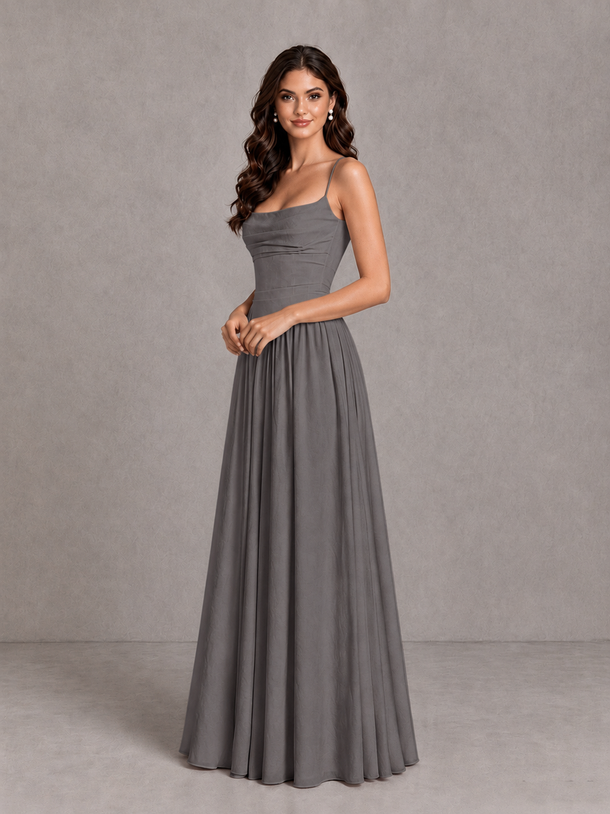 BOLODOO Grey Lace-Up Back A-Line Bridesmaid Dress - Grey - Grey_3